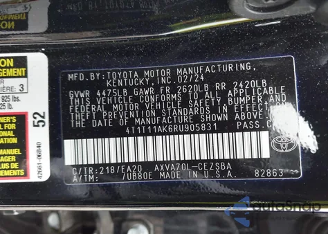 2024 Toyota Camry Se из США, поврежденный, VIN 4T1T11AK6RU905831